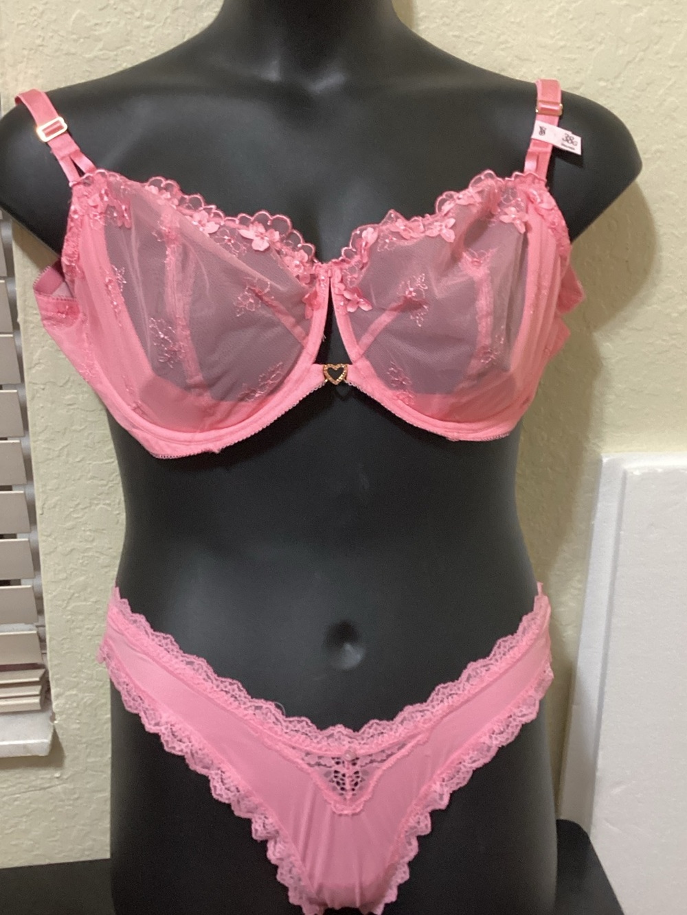 Victoria's Secret Pink Lace Sheer Underwire Bra & Bikini Set